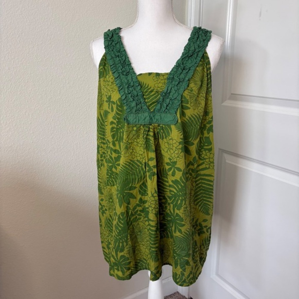 Lane Bryant Green Tropical Floral Ruffle V-Neck Cotton Babydoll Top Plus 18/20W